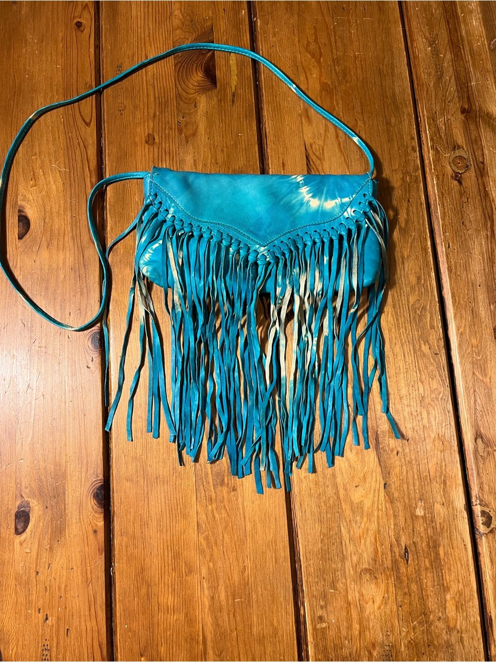 Susan Farber Collections Turquoise Fringe Crossbody Bag